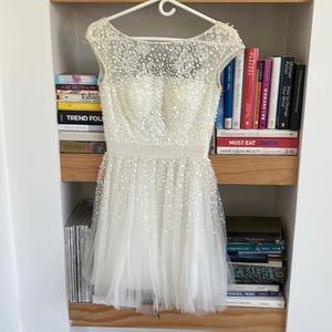 Sherri Hill White Beaded Cap Sleeve Mini Dress 0